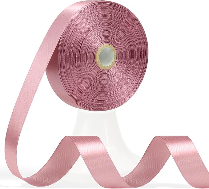 60 Yards Rosy Mauve Satin Ribbon 3/4 Inch, Polyester Fabric Ribbon for Gift Wrapping, Crafts, Flower Bouquet, Wedding, Baby Shower, Festival, Christmas, Halloween