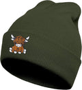 Scottish Highland Cow Beanie Hat, Cute Funny Cow Embroidery Winter Knit Skull Cap for Adult Men Women
