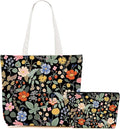 Aesthetic Floral Tote Bag Makeup Bag Flower Decor Gifts for Girls Christmas Shopping Grocery Bags Cosmetic Bags
