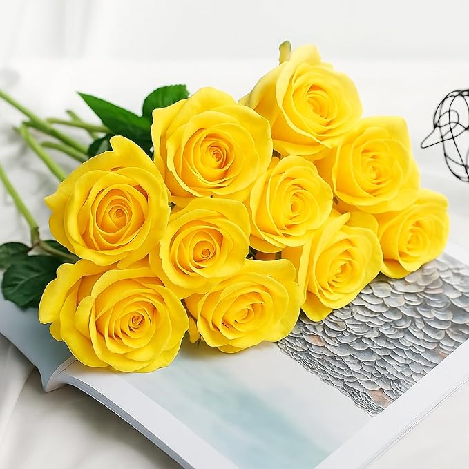 Yellow Roses Artificial Flowers 15 PCS, Fake Roses Silk Flowers with Long Stems, Faux Rose for Wedding Centerpieces, Home Decor, Indoor Floral Arrangements, Party Decor, DIY Bouquet (Yellow)