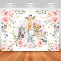 Sensfun Jungle Safari Baby Shower Backdrop It's A Girl Pink Floral Zoo Animals Baby Shower Party Decorations Wild One Birthday Photography Background Cake Table Banner Supplies (5x3ft)
