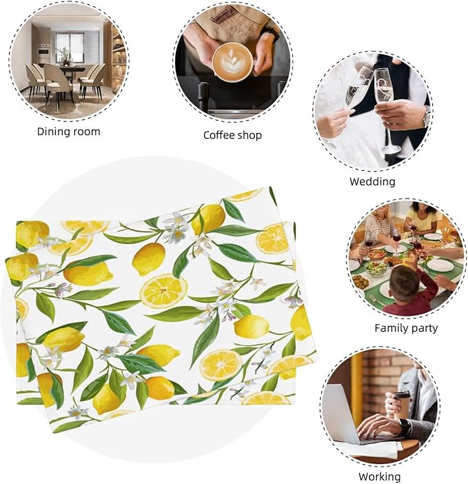 Lemon Table Placemats Set of 6 Summers Fruits Linen Placemats for Indoor Outdoor Party Home Desktop Kitchen Dining Room Decor 12x18 Inch