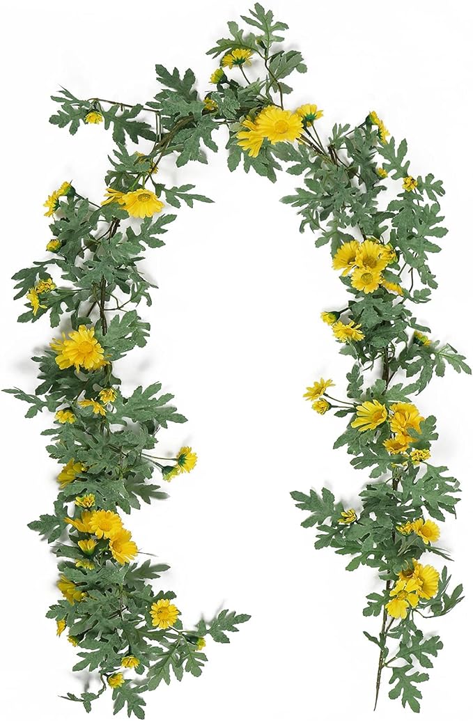 SOMYTING Artificial Daisy Garland Decorative Fake Flower Vine Hanging 5.6Ft Silk Flower Greenery for Home Garden Outdoor Ceremony Wedding Arch Floral Decor