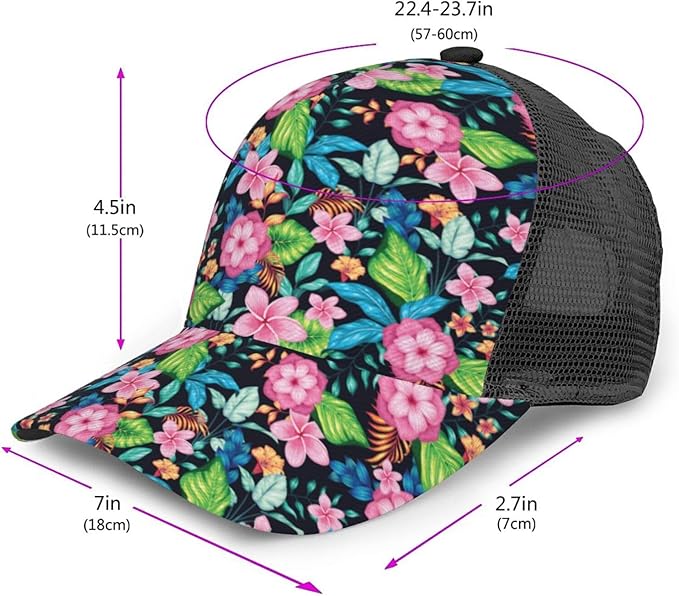 Tropical Pink Flowers Hats Women Men Hawaii Trucker Hat Adjustable Snapback Mesh Baseball Cap Hat