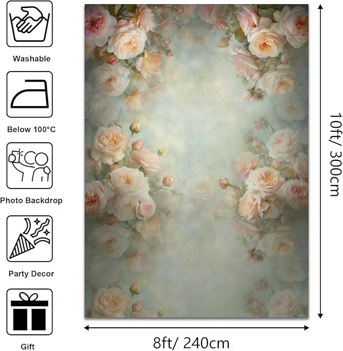 Mocsicka Abstract Floral Backdrop for Photography Retro Green Spring Watercolor Painting Floral Background Newborn Baby Shower Princess Girls Portrait Decoration Backdrop