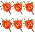 Burnt Orange Rose Boutonniere for Men Wedding Set of 6 Groom Groomsmen Best Man Artificial Flowers Boutonniere for Wedding Ceremony Anniversary Prom Flowers Formal Dinner Party (Orange)