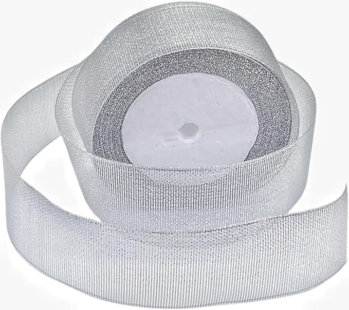 1.5 inch 25 Yards Silver Metallic Glitter Ribbon Gift Wrap Ribbon for Gift Wrapping Bouquet Crafts Christmas Wedding Party Decoration
