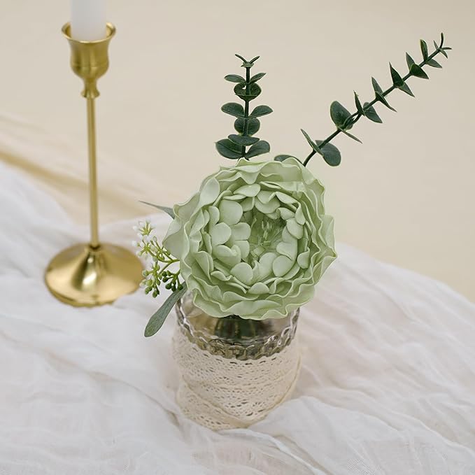 Artificial Flowers, 16pcs Artificial Roses for DIY Wedding Bouquets Centerpieces Arrangements, Sage Green Peonies Flowers with Stem for Bridal Shower Party Home Decorations