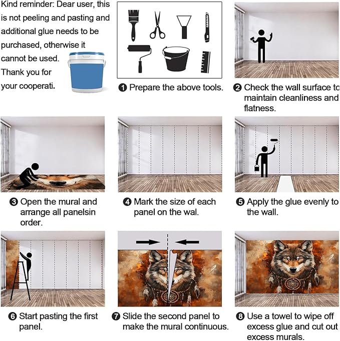 Wolf Dreamcatcher Wall Mural, Tribal Wolf 3D Wall Murals, Feathers Dreamcatcher Animal Totem Wallpaper Mural, for Living Room Bedroom Large Wallpaper Indoor Decor 177.16" W x120 H