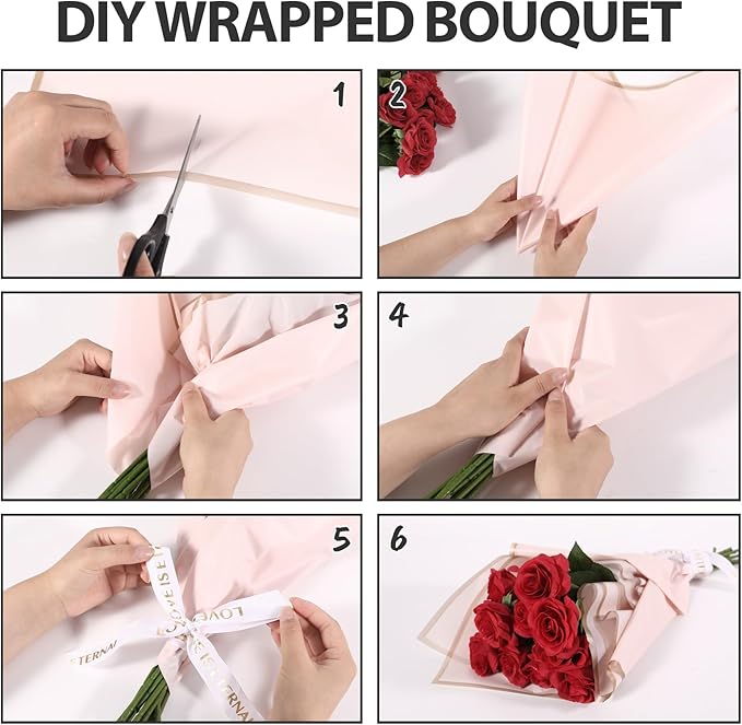FUHITIM 20 Sheets Flower Wrapping Paper - Waterproof Floral Bouquet Packaging Paper for DIY Crafts，Florist Supplies Packaging Paper for Wedding Birthday Gift(Pink)