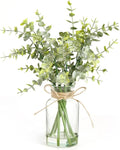 Artificial Eucalyptus Stems in Glass Vase with Faux Water,7Pcs Fake Plant for Centerpiece Bathroom Farmhouse Room Home Decor (Sage Green Eucalyptus)