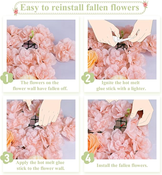 FUHSY Pink Flower Wall Backdrop 3D Rose Flower Wall Panel 12 Packs 15 x 15 Inch Artificial Flower Wedding Backdrop for Photo Floral Background for Bridal Shower Birthday Party Stage Room Decor