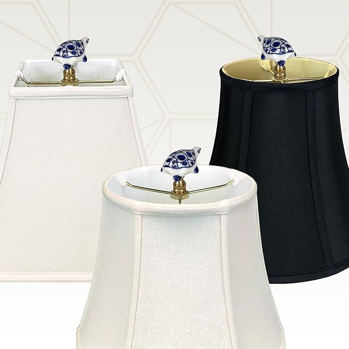 Royal Designs, Inc. Porcelain Turtle Finial for Lamp Shade, Polished Brass, Blue & White, Pack of 2