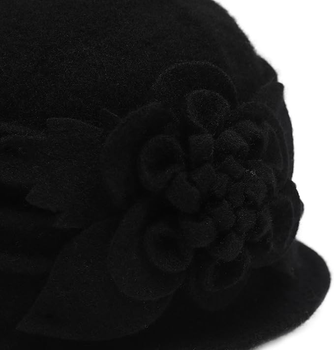 ZLYC Women Wool Cloche Bucket Hat 1920s Vintage Dress Winter Hats with Flower Accent