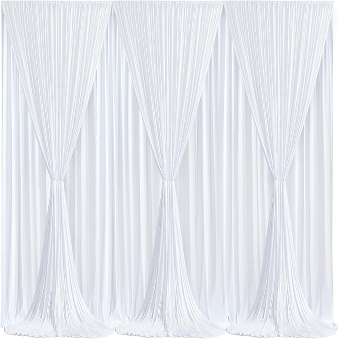 White Backdrop Curtains 6 Panels, 10 Feet Wrinkle-Free Polyester Photography Backdrop Drapes for Wedding Baby Shower Party Background Backdrop Stand- 24 X10FT (White)