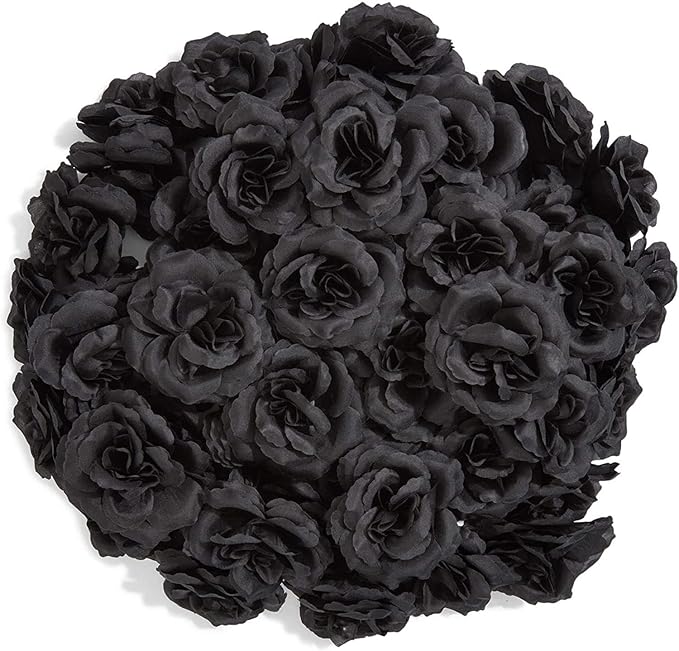 Bright Creations Black Artificial Roses Bulk - 3-Inch Stemless Foam Roses 50 Pack for Crafts & Home Decor