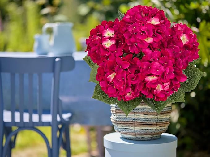 Hollyone Rose Red Hydrangea Artificial Flowers Large Artificial Hydrangeas Silk Flowers for Home Decor Indoor Wedding Flowers Bouquets Faux Flowers Kitchen Centerpiece Table Decorations