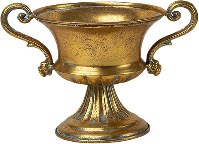 Metal Vase 6 Inch Vintage Trophy-Shaped Golden Color Iron Pedestal Vase with Handle DIY Friendly Decorative Flower Pot for Centerpiece, Wedding, Banquet, Party