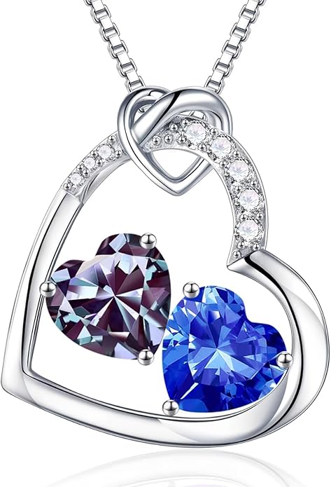 Iefil Christmas Gifts for Women Wife - 925 Sterling Silver Birthstone Necklace, Anniversary Birthday Gifts for Women, Birthstone Jewelry Gift for Wife Girlfriend Mom