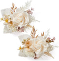 Serwalin Set of 2 Wrist Corsage for Wedding, 6-7 Inch Corsages for Bridesmaid Mother Grandmother, Artificial Flowers for Prom Ceremony Anniversary Cake Topper (Champagne)