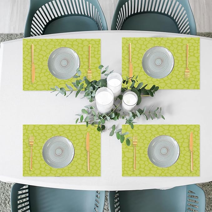 Sage Green Modern Placemats Set of 4 PVC Vinyl Non Slip Table Mats Waterproof Heat Resistant Place Mats Washable Wipeable Dining Table Mat for Kitchen Party Farmhouse Indoor Outdoor Decorative