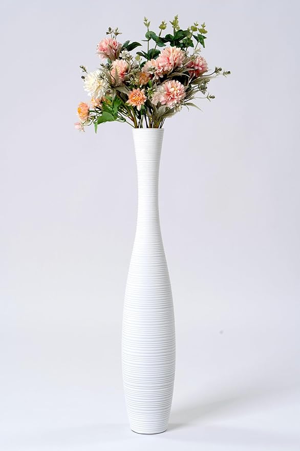 Leewadee Decorative Tall Floor Vase for Living Room Decor, 26 inches, White, Resin