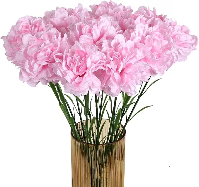 Pink Carnations Artificial Flowers 15PCS Carnations Flowers Silk Flowers 21.25in Fake Flowers for Wedding Home Table Centerpieces Floral Arrangements(Light Pink)