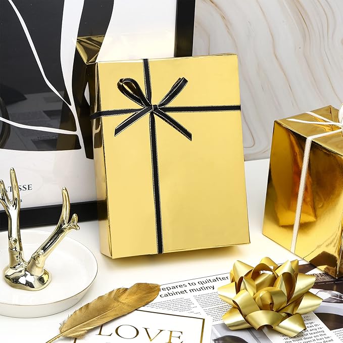 RUSPEPA Gold Metallic Wrapping Paper - 81.5 Sq Ft - Christmas Wrapping Paper Perfect for Wedding,Birthday,Christmas,Baby Show - 30 inches x 32.8 feet