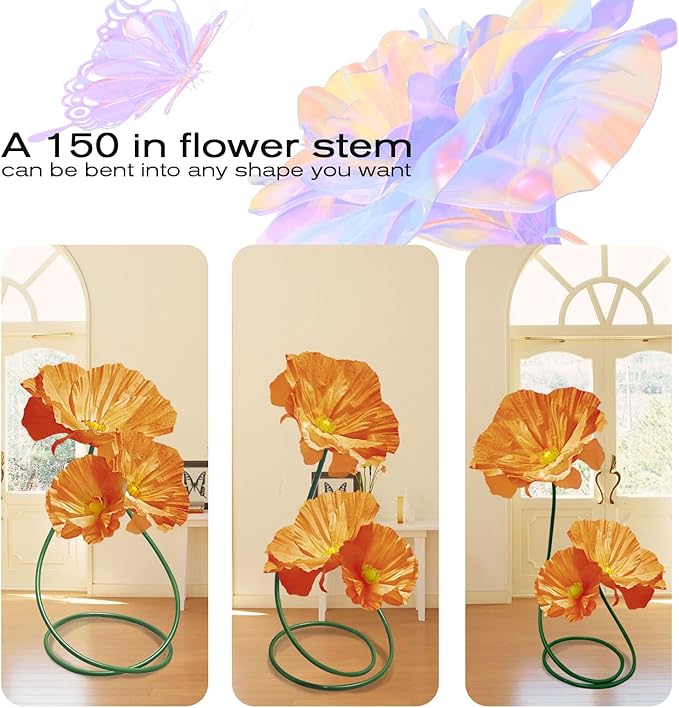 Artificial Giant Huge Flowers 3D Large Faux Floral Large Flowers Decor Adjustable Height for Wedding Birthday Party Shop Window Display Arrangement Event Decorations 3 Pack (Orange)