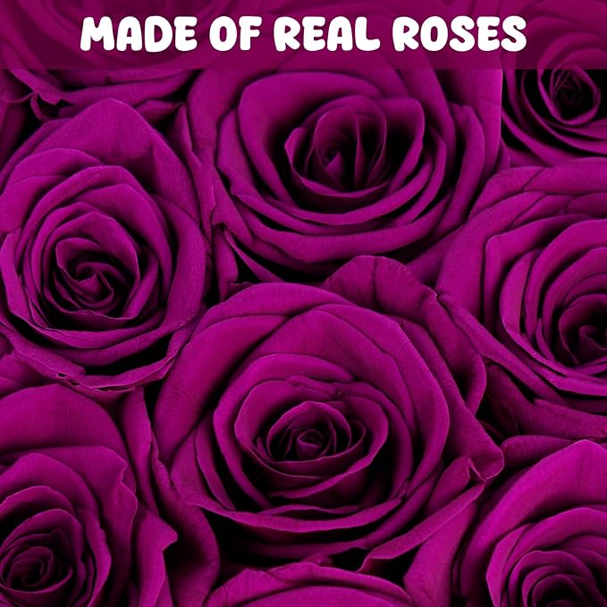 Forever Flowers, 16 Purple Preserved Rose in Heart Shape Box for Delivery Prime,Gifts for Women Grandma Wife Sisiter, Eternal Rose Box Rose Gifts for Mom Birthday