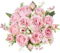 Mkono Peonies Artificial Flowers, Small Silk Flowers for Home Decor Indoor Fake Bouquet Faux Floral Arrangements Dining Table Centerpieces for Kitchen Bridal Wedding Party Decor Pink