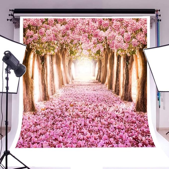 AOFOTO 10x10ft Spring Cherry Blossom Backdrop Sweet Pink Flowers Tree Floral Petal Boulevard Photography Background Baby Shower Photo Studio Props Girl Infant Adult Artistic Portrait Vinyl Wallpaper