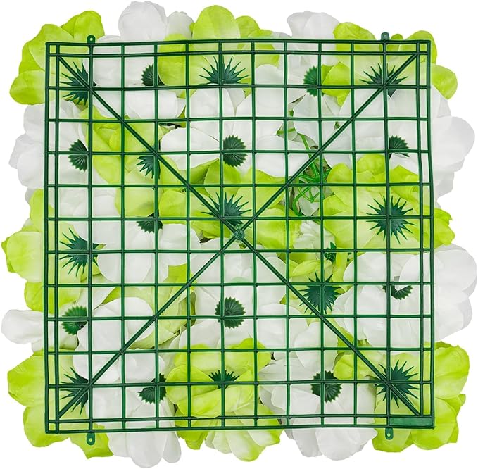 15"x 15" Artificial Flower Wall Panels,Flower Wall Mat Silk Flower Panels for Outdoor Garden Backyard Fence Fence Privacy Screen and Indoor Wall Decor(6Pcs Green+White)