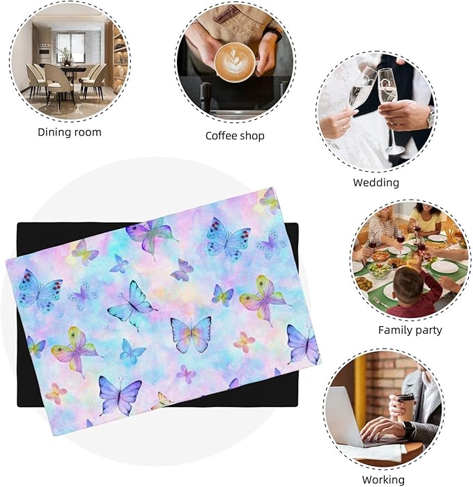 Watercolors Butterfly Placemats Set of 6,Spring Summer Flower Place Mats Washable for Kitchen Dining Table Heat Resistant Decorative Colth Table Mats 6 PCS, Style