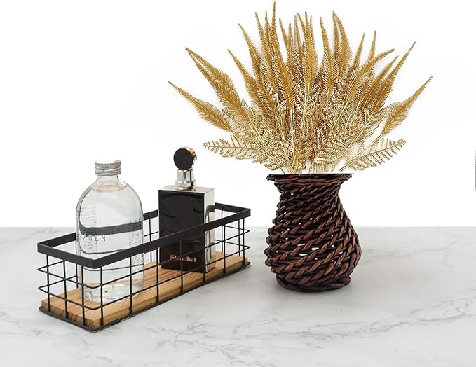 PASYOU Artificial Plants for Christmas Decor, Plastic Grass Fake Shrubs Simulation Tail Leaves Indoor Outdoor Home Garden Planter Filler Party Hotel Verandah Wedding Faux DIY Decoration - Gold 4 Pack