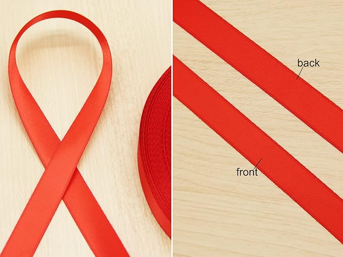 100Yards Red Double Faced Satin Ribbon-5/8inch- Boutique Gift Wrapping Package Ribbon, DIY Crafts Bow Hair Headband Accessories Assorted Ribbon#235 (15mm)