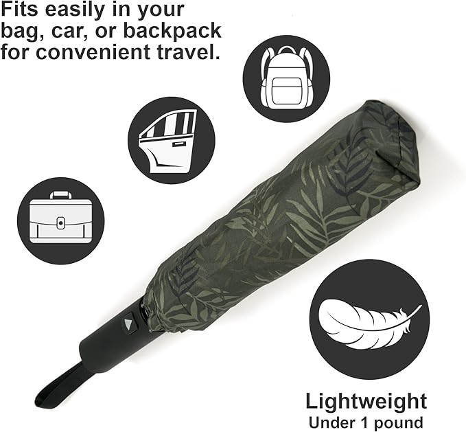 Nollia Windproof Automatic Travel Umbrella, Compact Portable with Reinforced Ribs for Sun & Rain