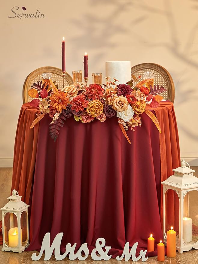 Serwalin Fall Flowers Artificial Flowers Burnt Orange Fake Cake Flowers for DIY Wedding Bridal Bouquet Centerpieces Floral Arrangement Fall Decor Baby Shower Home Decor