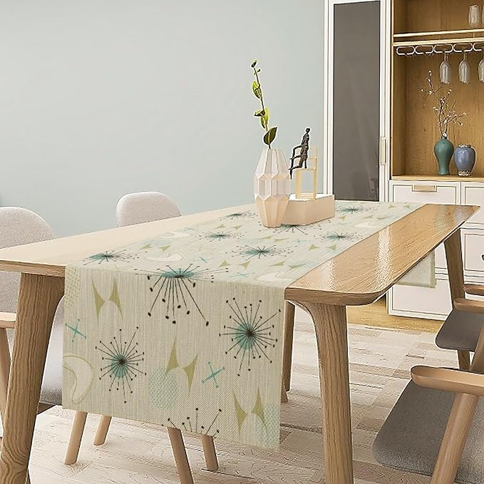 Mid Century Table Runner, Flag Retro Atomic Starburst 1950s Abstract Geometric Space Tabletop Decoration for Home Kitchen Restaurant Table Flag 13x120 Inch