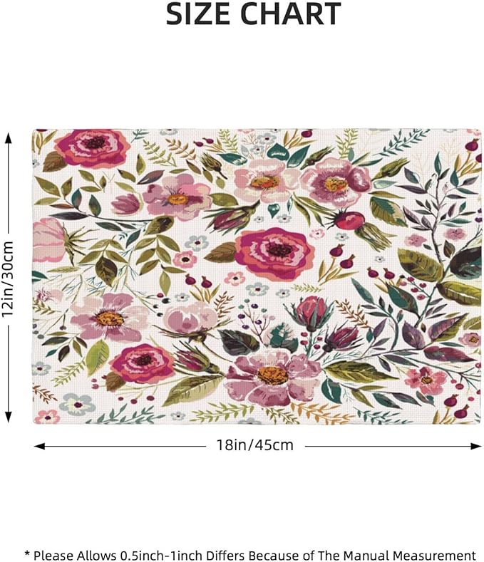 Watercolor Flower Linen Placemats Set of 4,Summer Floral Non Slip Heat-Resistant Washable Table Place Mats Tablemats for Kitchen Dining Table 4 PCS, Pink Flowers