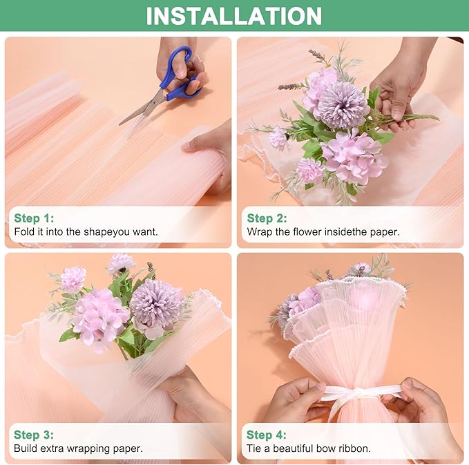 M METERXITY 152-Sheet Korean Cotton Wrapping Flower Paper, 11.8 Inch/ 30cm Waterproof Floral Wrapping Cotton Paper for Bouquets/Gift Packaging [Rose]