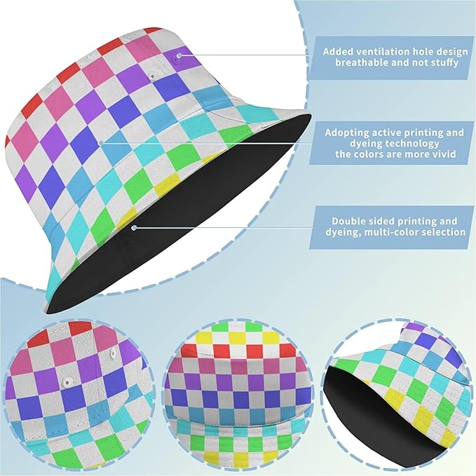 Bucket Hat for Women Men Unisex Sun Cap Packable Outdoor Fisherman Hat Headwear,Reversible Double-Side-Wear