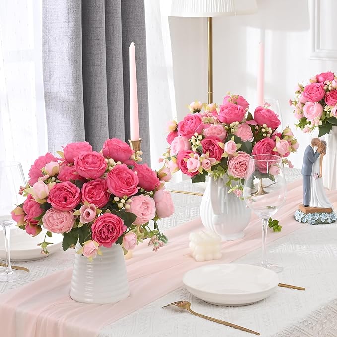 MARTINE MALL 4 Packs Peonies Artificial Flowers, Mixed Pink Artificial Peonies, Silk Peonies Flowers Fake Peonies Artificial Flowers Peonies Bouquet for Centerpiece Table Wedding Party Home Decor
