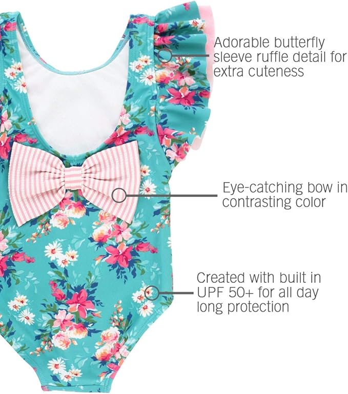 RuffleButts® Baby/Toddler Girls Ruffle Strap One Piece Swimsuit w/UPF 50+ Sun Protection