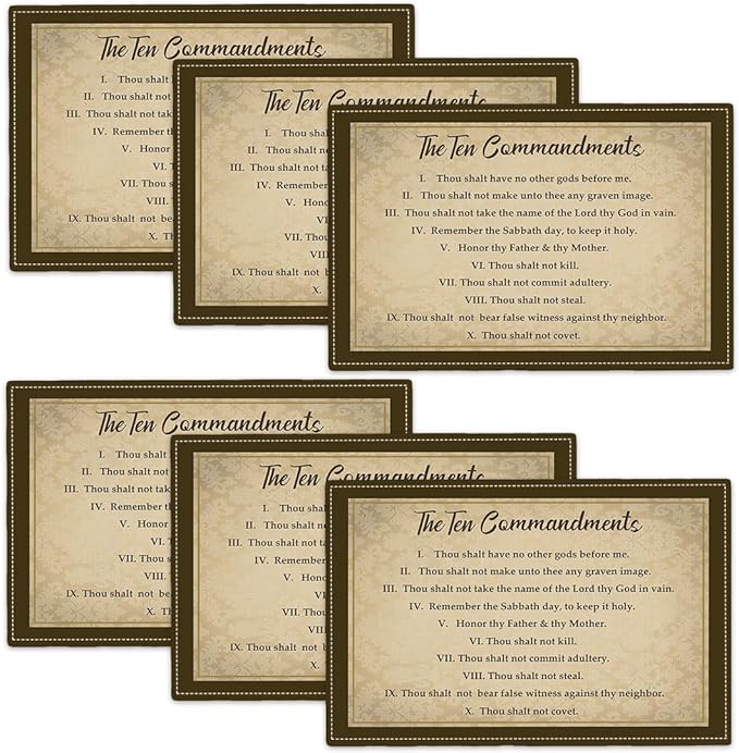 10 Commandments Placemats Set of 6, Ten Commandments Christian Religious Bible Verse Place Mats Washable Double-Sided Table Mats for Kitchen Dining Room Home Party Indoor Decor 6 PCS 12x18 Inch