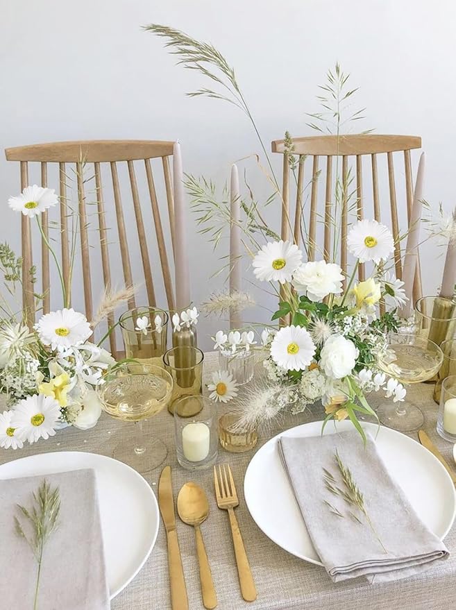 IPOPU Gerbera Daisy Artificial Flowers,20PCS White Daisy Artificial Flowers Fake Daisies for Wedding Party Office Home Decorations(White)