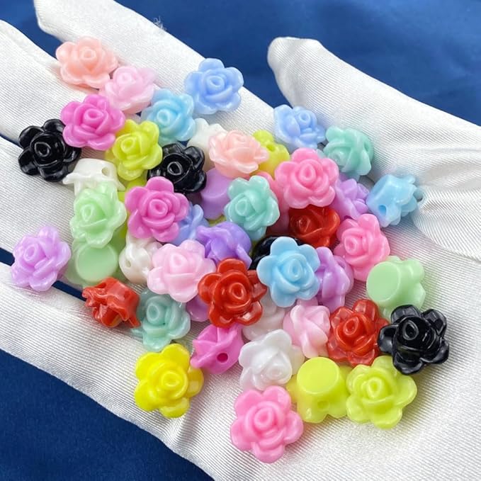 200pcs Acrylic Rose Flower Beads Candy Color Flat Back Spacer Beads Loose Pastel Colorful Decor for DIY Crafts Jewelry Making Bracelet Necklace Earrings(Mixed Color)