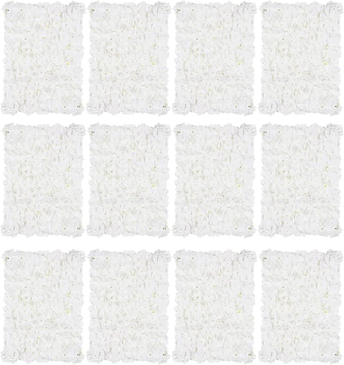 BLOSMON Flower Wall Panels Backdrop Décor White Artificial Floral Backdrop for Wedding Party Baby Bridal Shower, 12 Pcs Hanging 3D Fake Hydrangea Wall Decoration, Silk Faux Hydrangea Flower