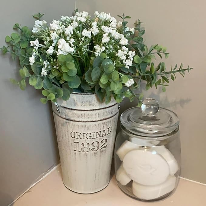 5 PCS 8 Inch Tall Rustic Galvanized Flower Vases, Farmhouse French Buckets for Beautiful Floral Arrangements, Home Decor or Weddings and Events