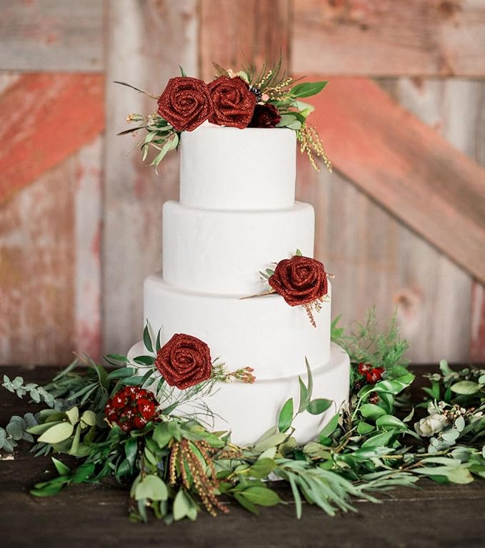 Artificial Flowers,50PCS Fake Red Roses 2.76" Glitter Foam Roses Artificial Flowers for Wedding Christmas DIY Wreath Home Table Floral Arrangement(Red)
